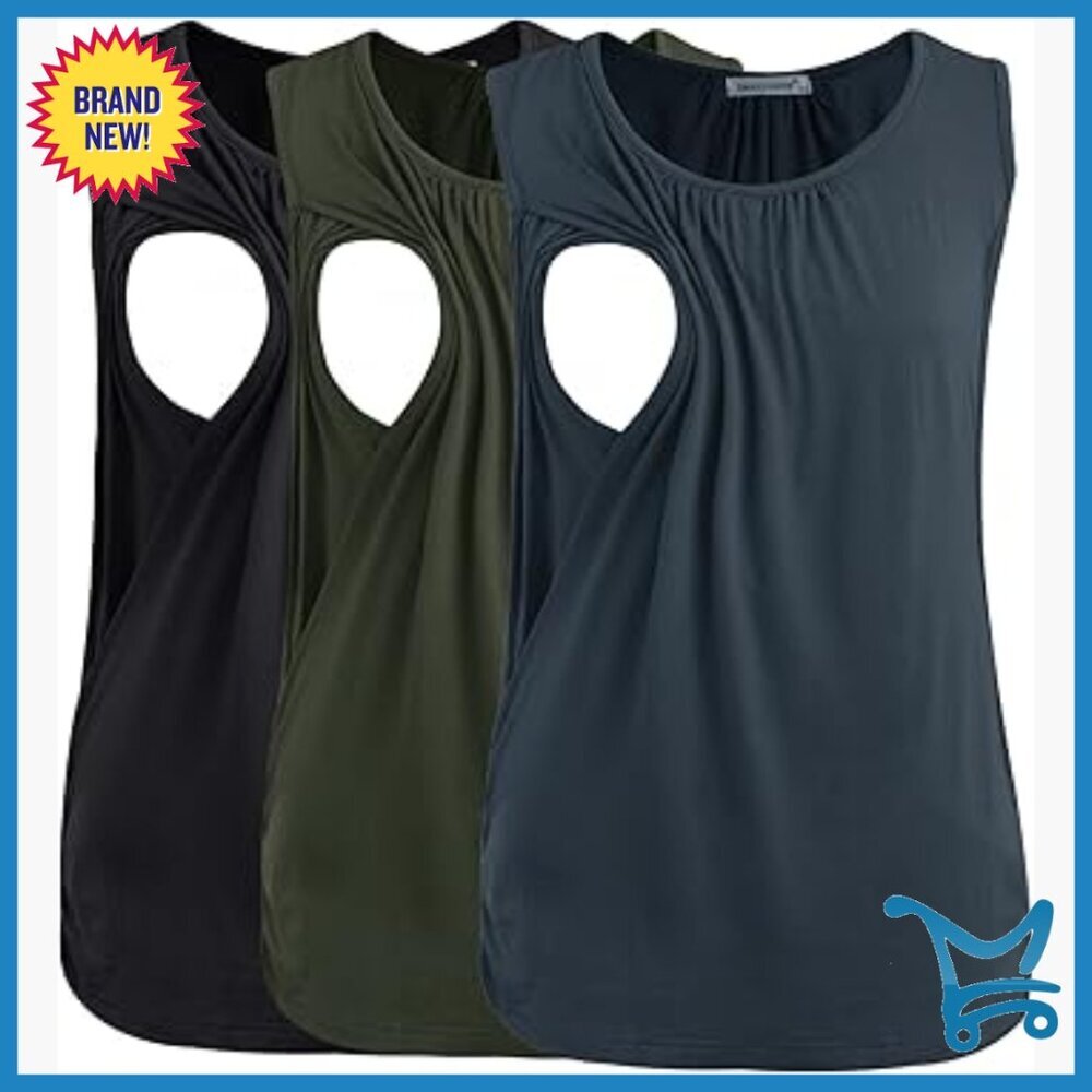 Maternity Nursing Tank Tops 3-Pack Stretch Fabric Breastfeeding Clothes